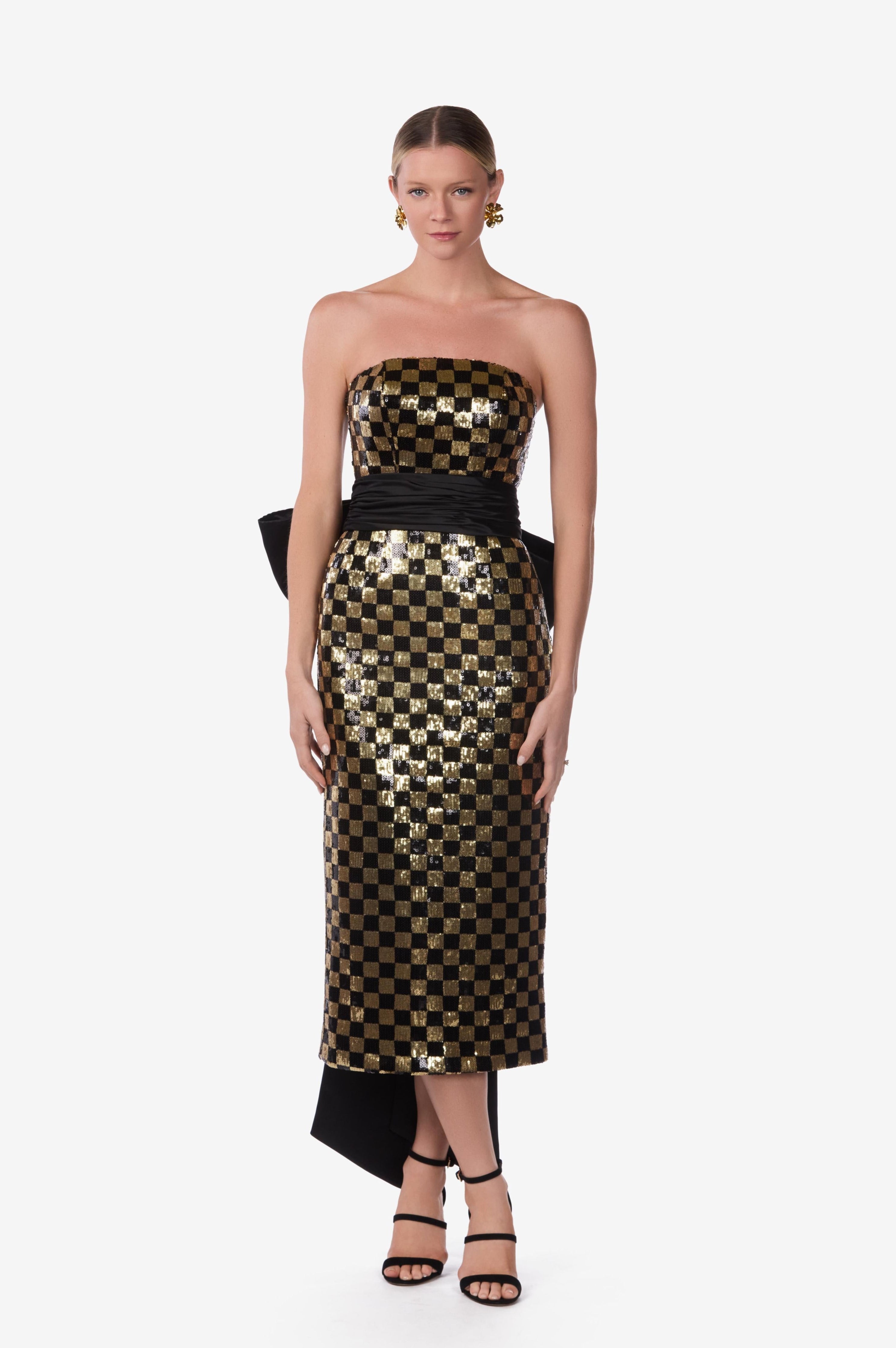 Strapless Oversized Bow Checkered Sequin Dress - MILLY PARK Strapless Oversized Bow Checkered Sequin Dress - MILLY PARK