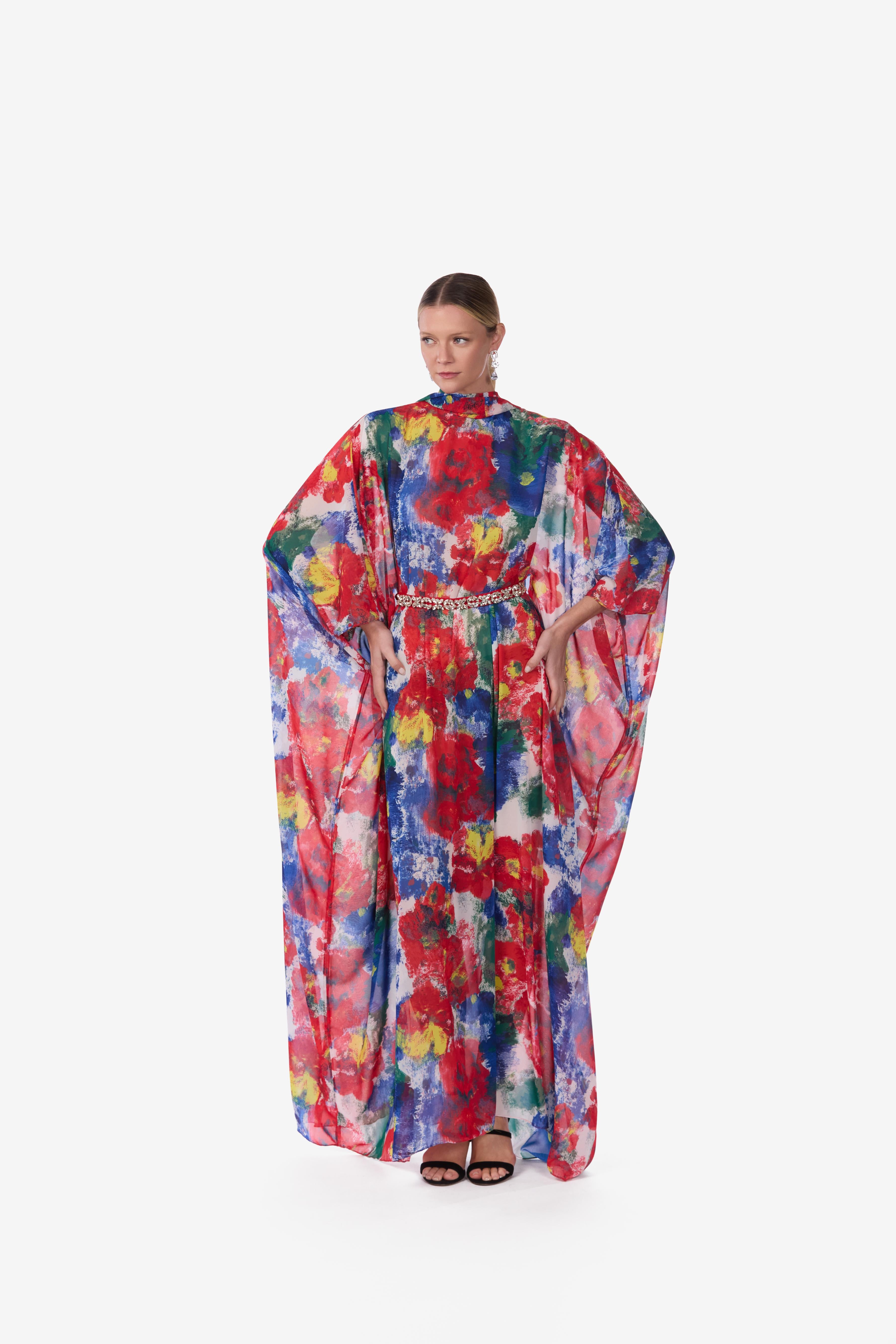 Floral watercolor chiffon caftan