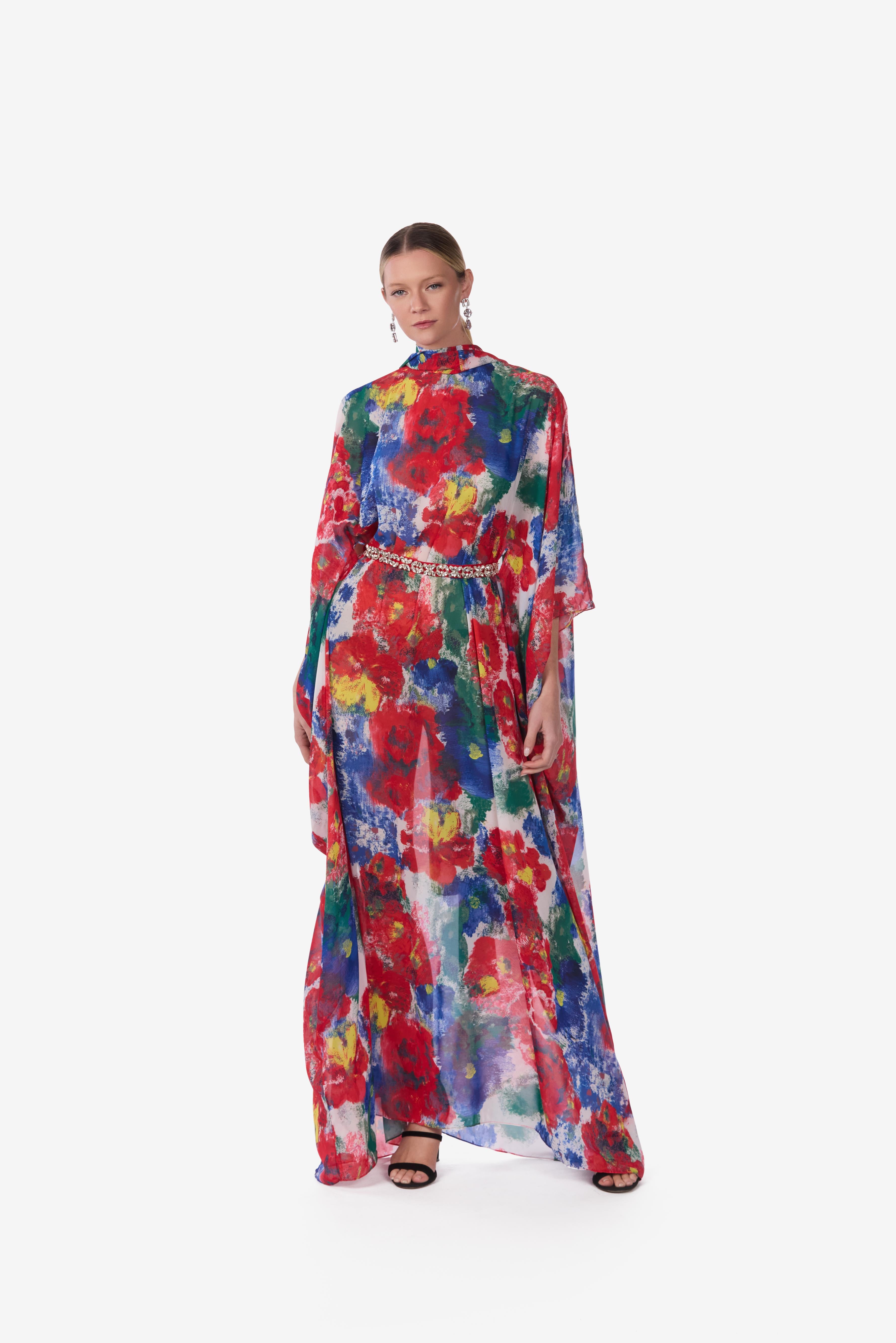 Floral watercolor chiffon caftan