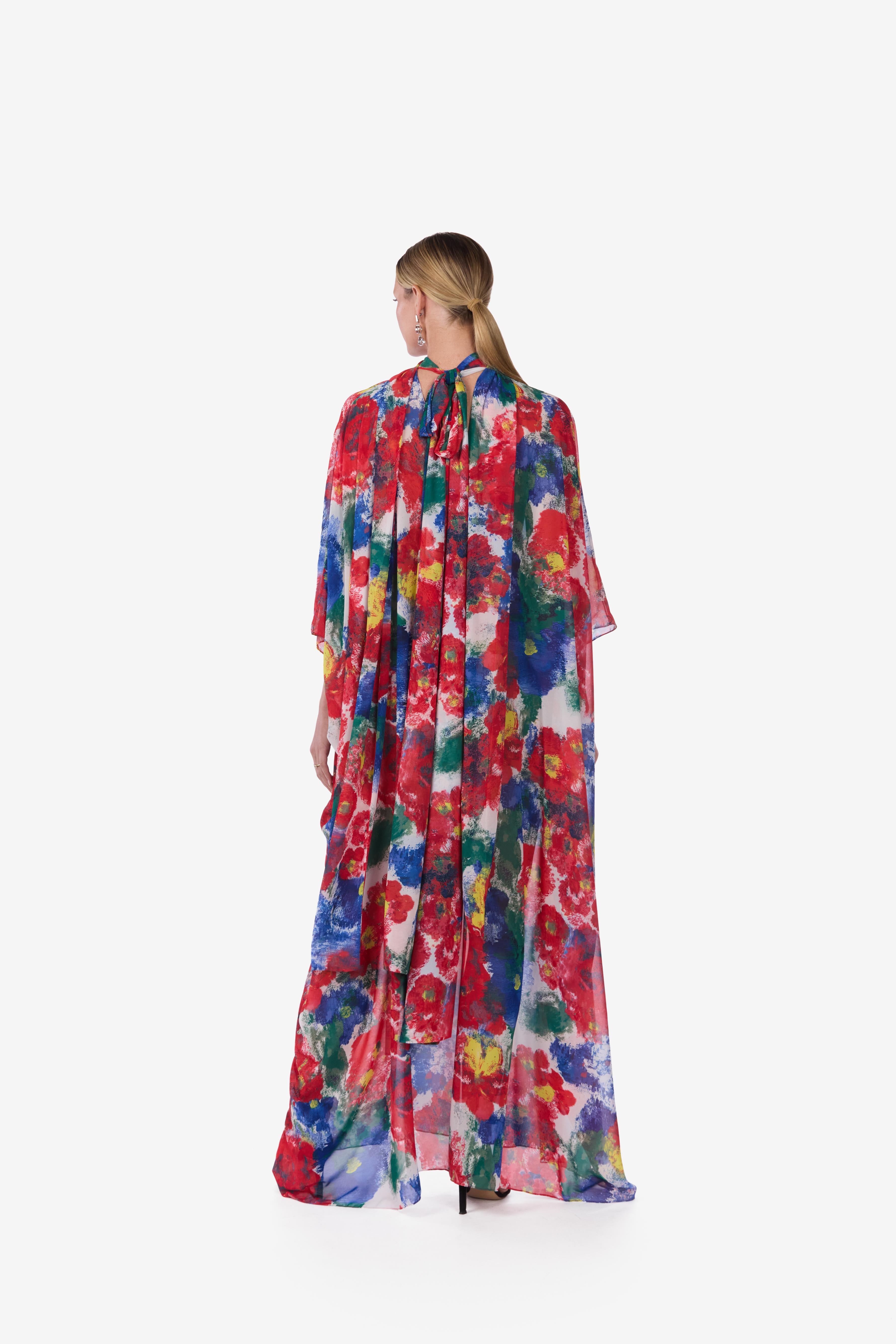 Floral watercolor chiffon caftan