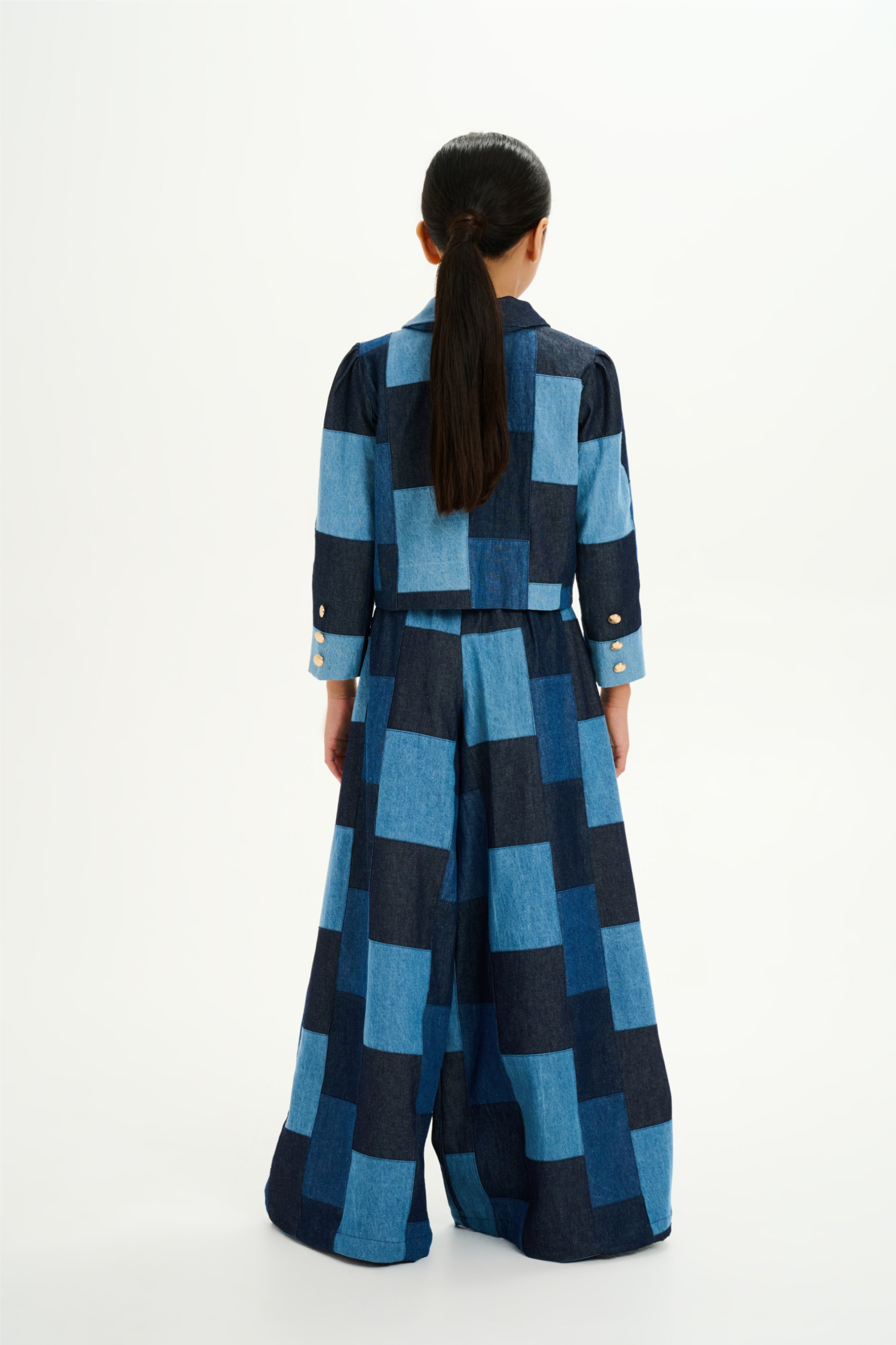 Patchwork Denim High Waisted Wide Leg Pants