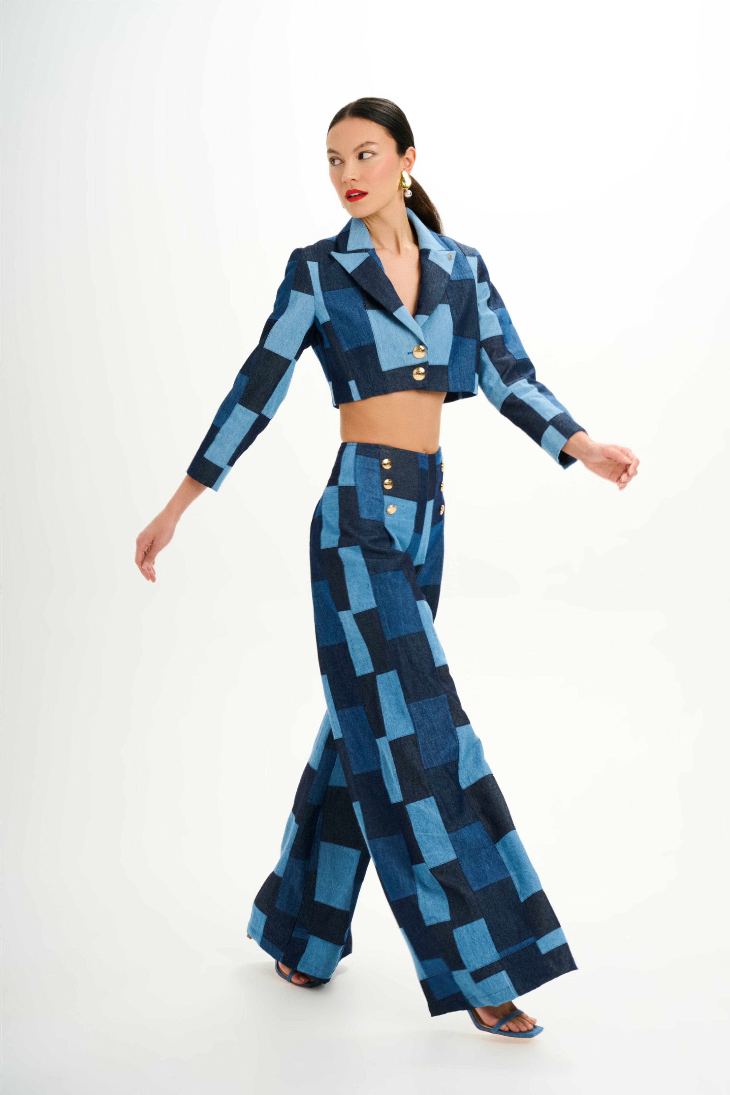 Patchwork Denim High-waisted Wide-Leg Pants