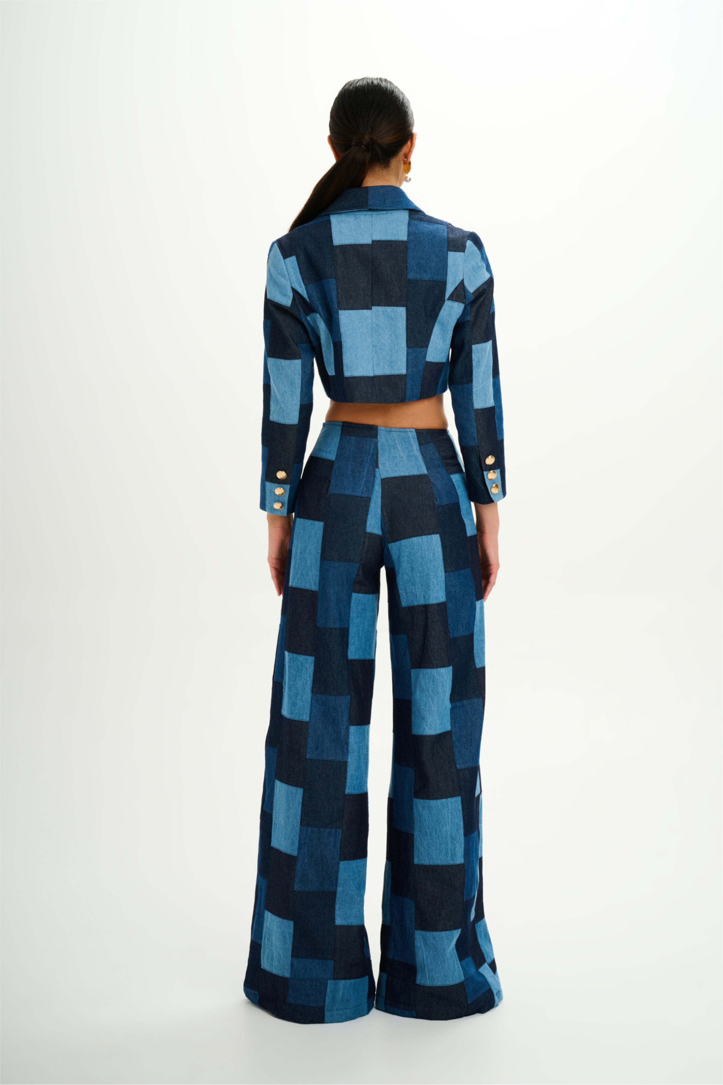 Patchwork Denim High-waisted Wide-Leg Pants