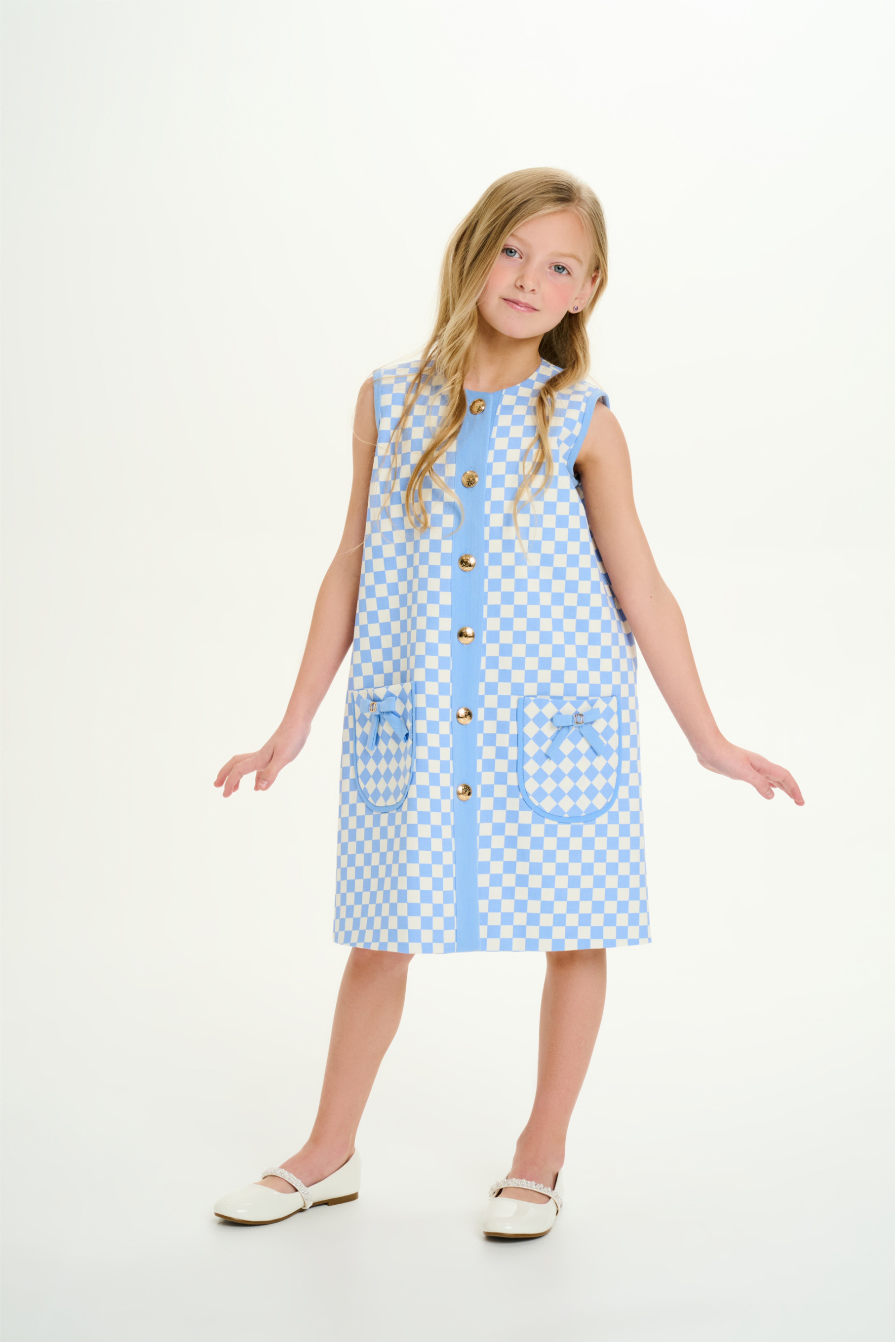 checkered denim dress Women's Pretty & Popular Denim Checkered Dress in Denim Blue