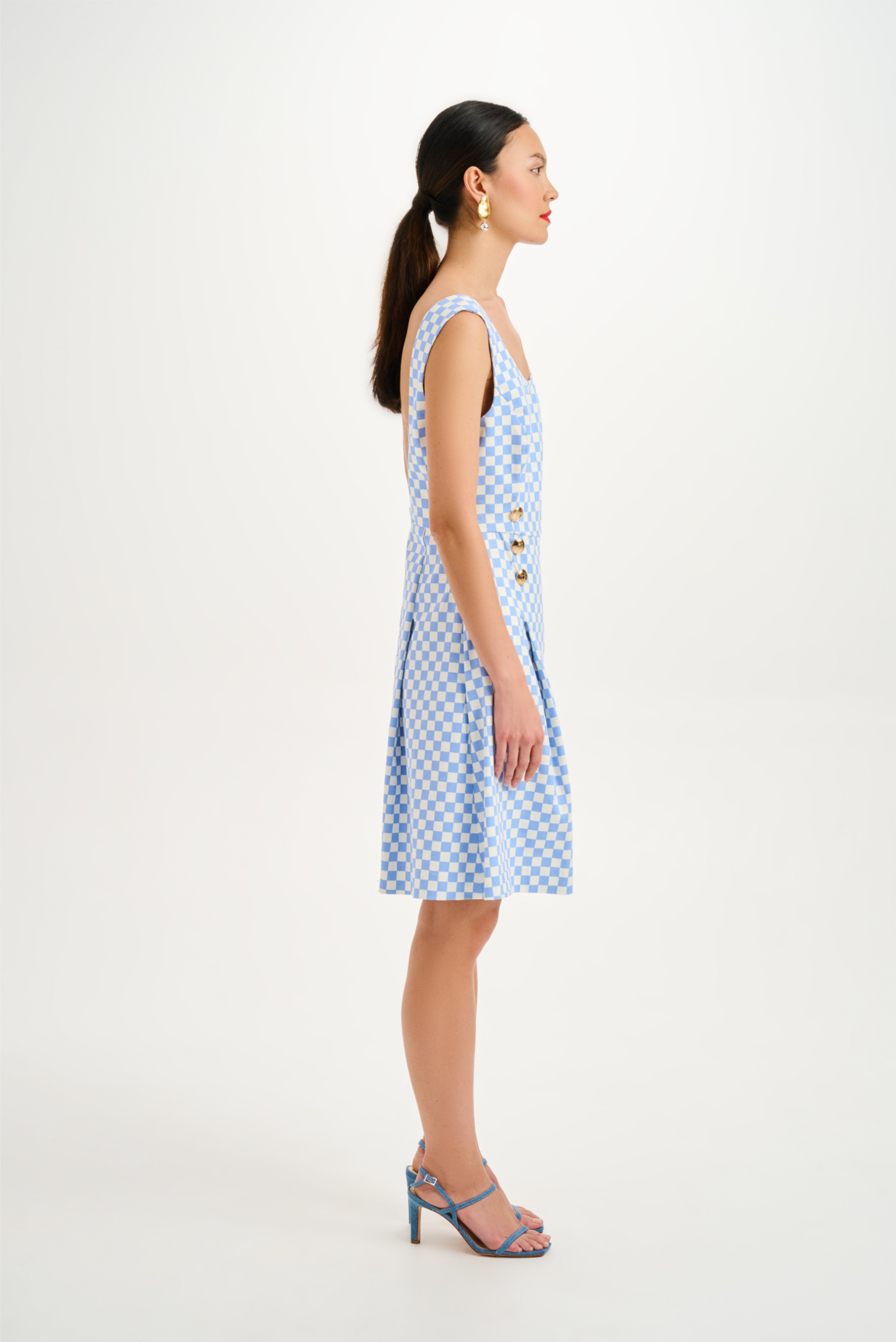Checker Denim Culottes Jumpsuit