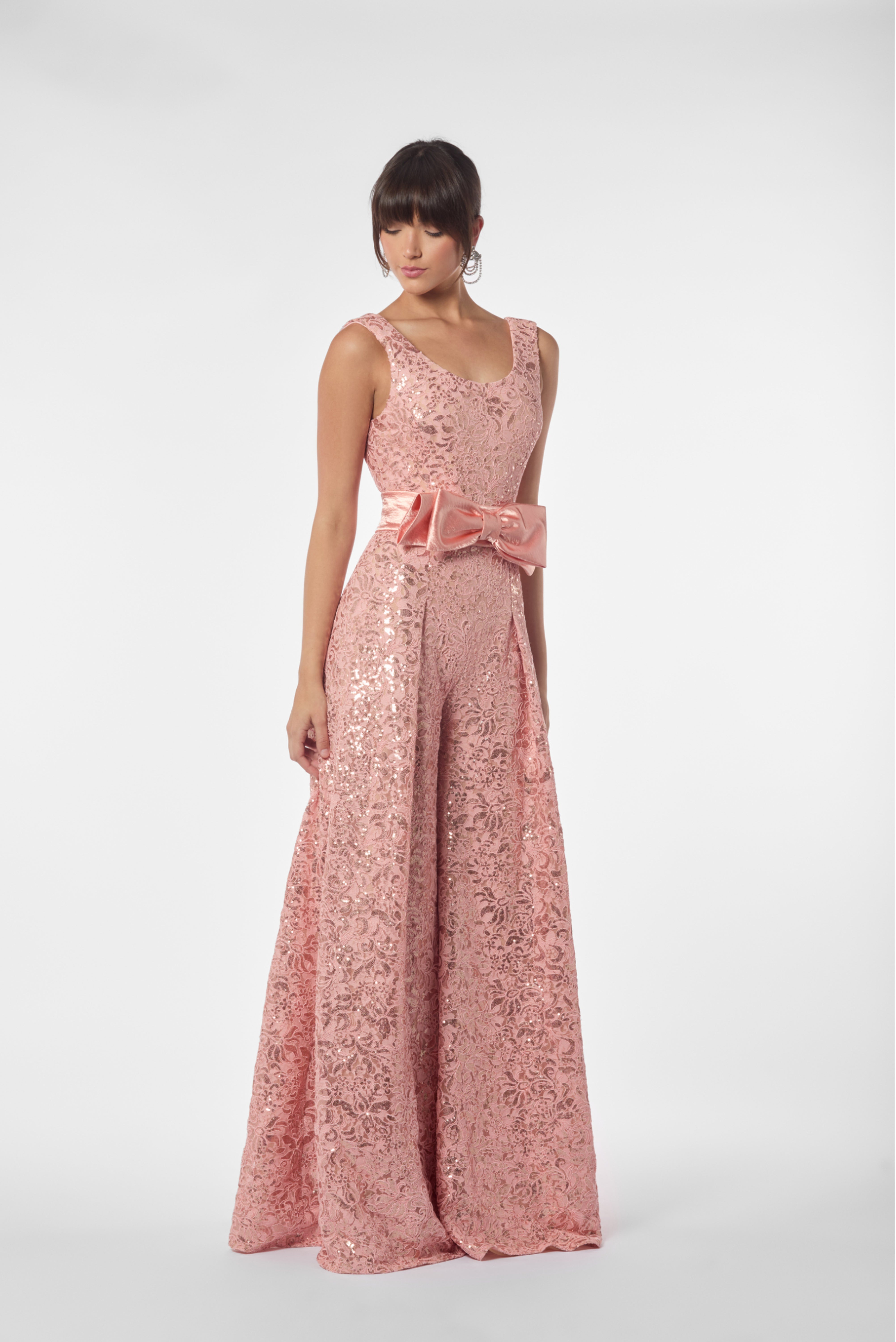 Embroidered Sequin Lace high-waisted wide-leg Jumpsuit