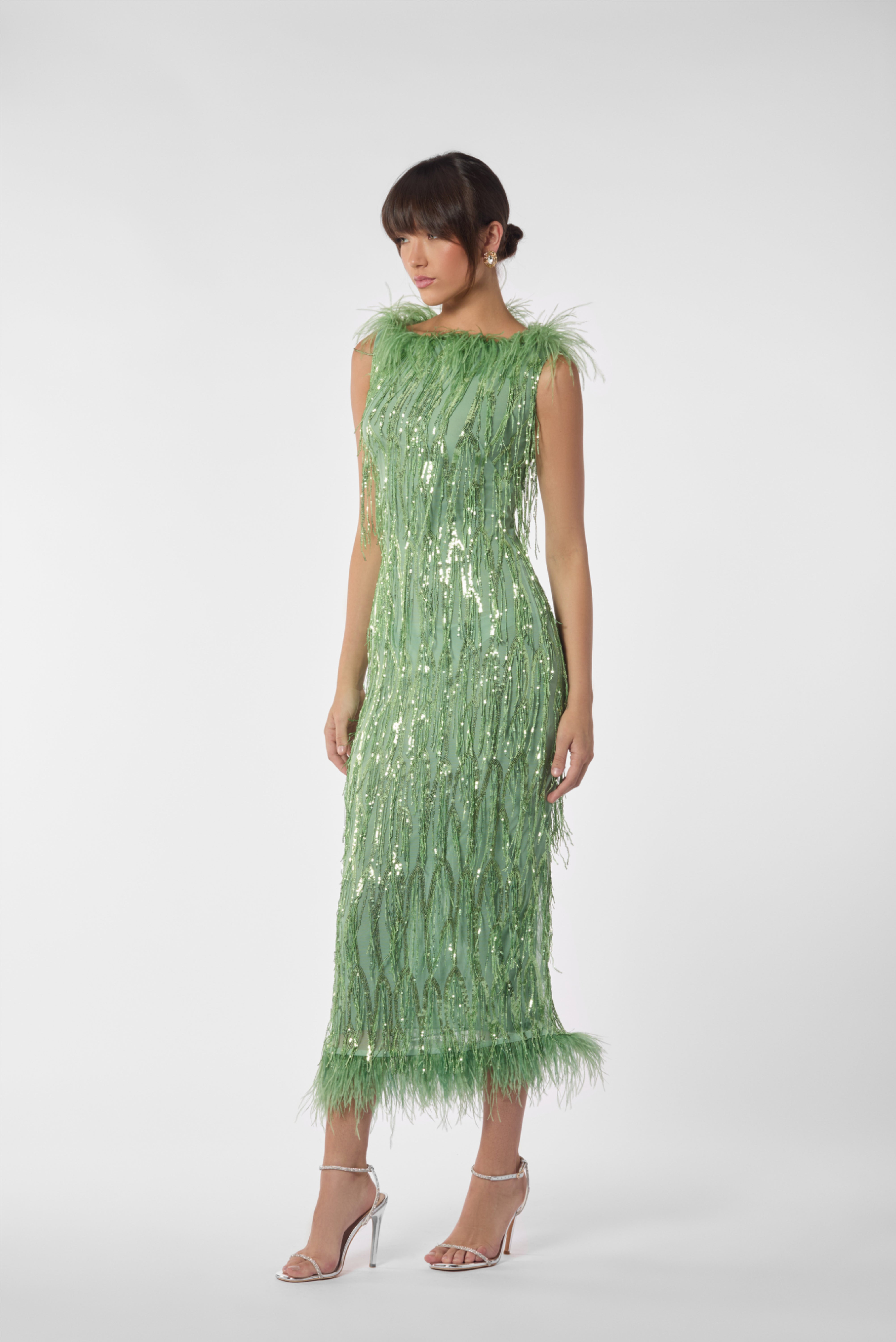 Fitted Sequin Fringe Mididress