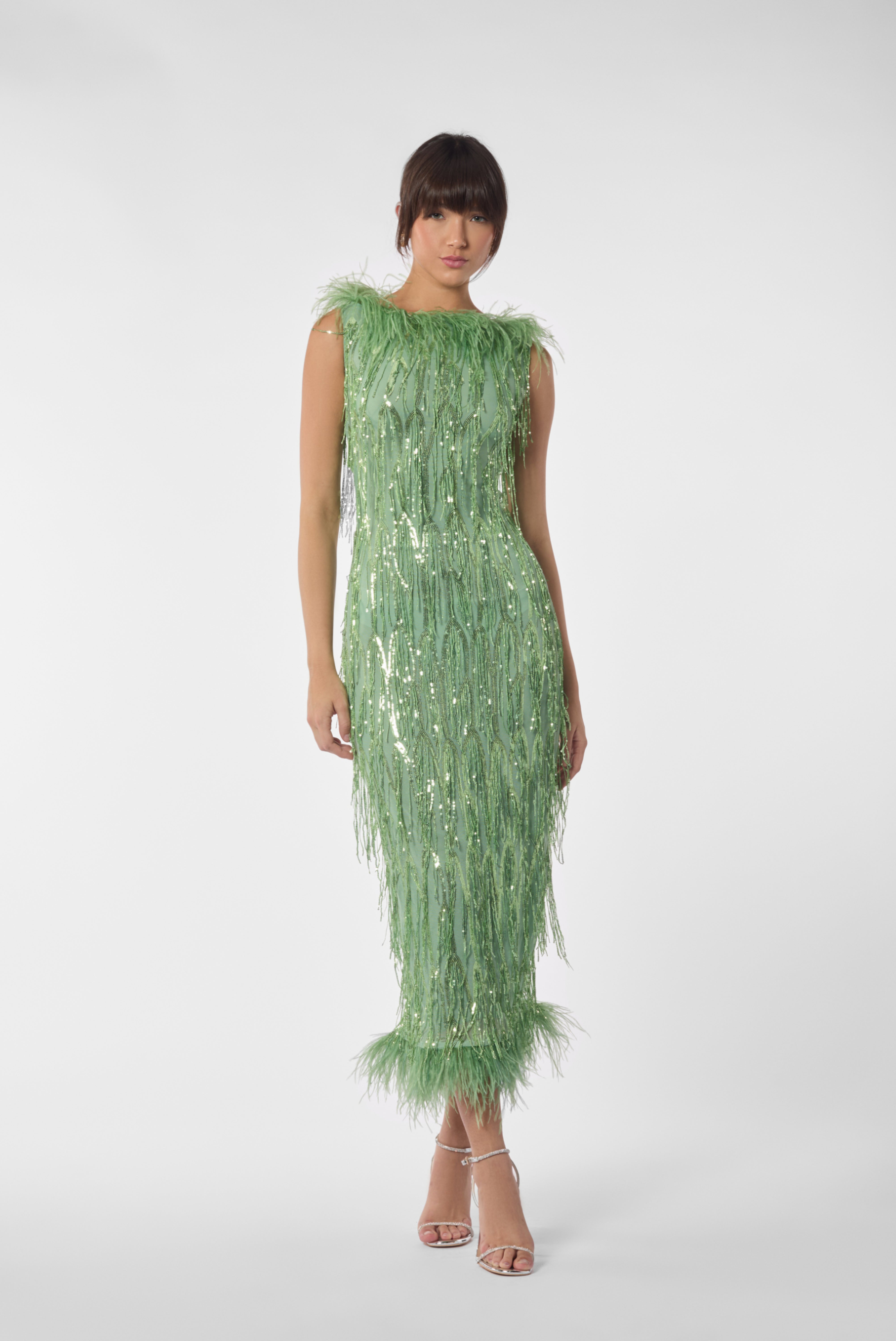 Fitted Sequin Fringe Mididress