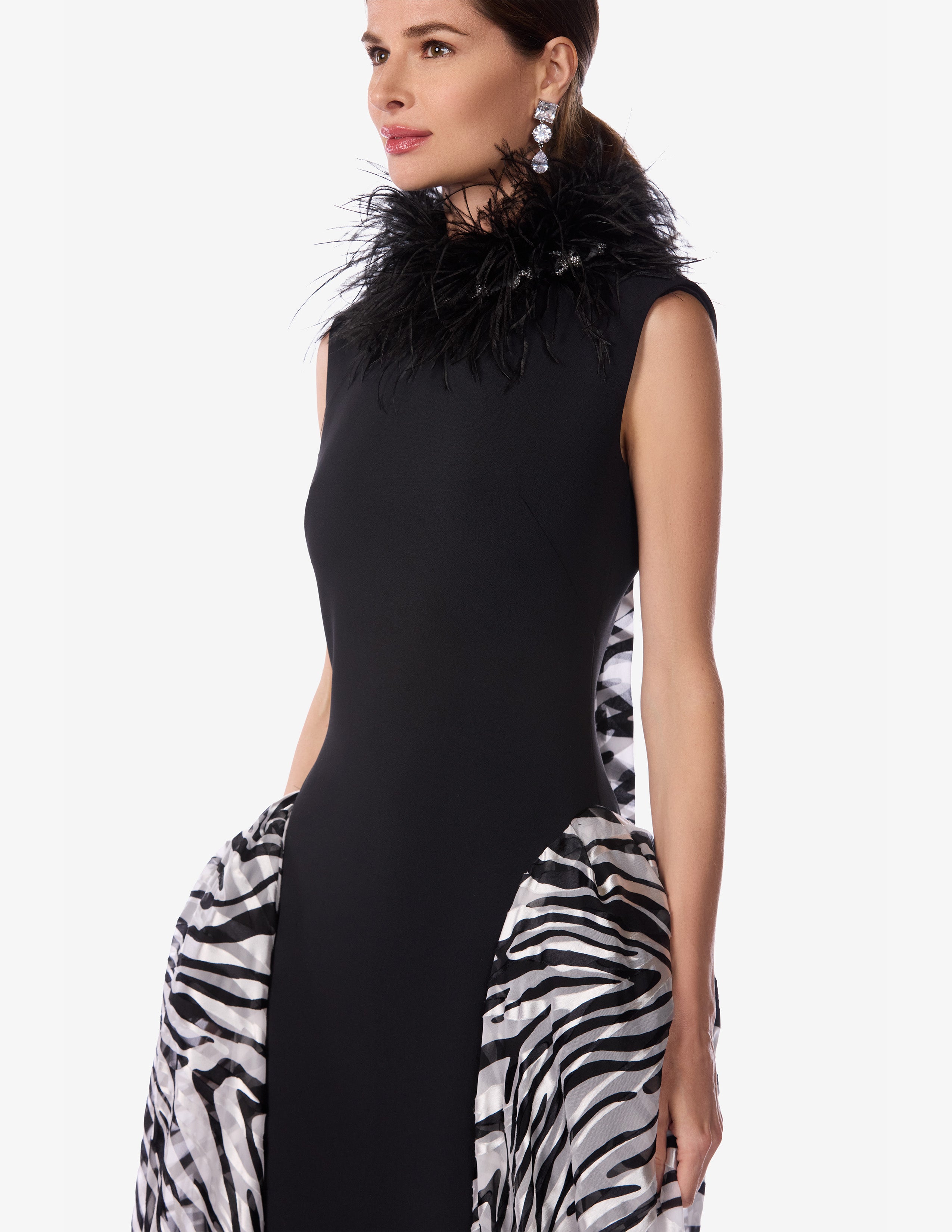 Zebra Panel Crystal Feather Gown
